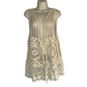 Sassy Bling Women's Lace Vest Boho Lightweight Crochet Knit Sleeveless